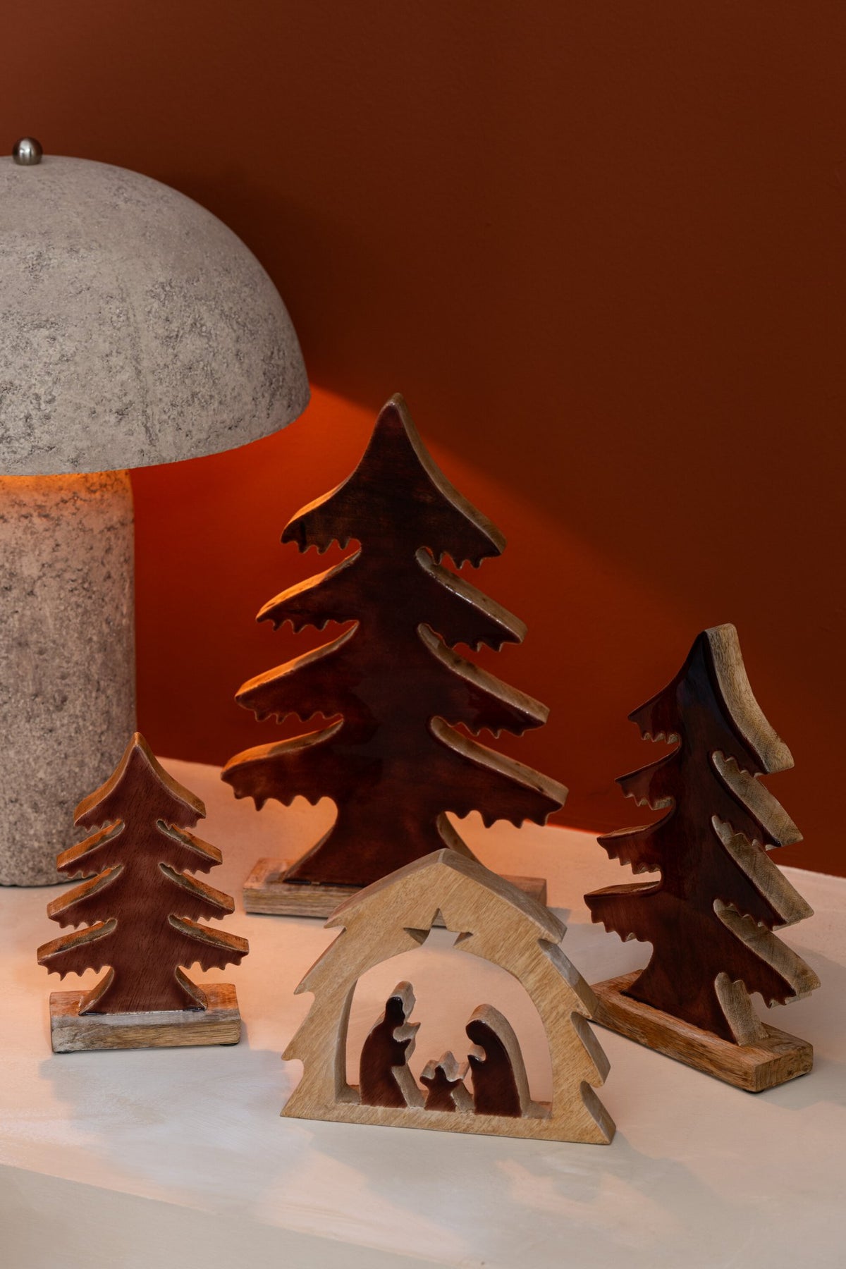 J-Line decoratie Kerststal in Huis - hout - naturel/bruin - M