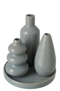 J-Line vaas Sliflore - porselein - grijs - 4 stuks