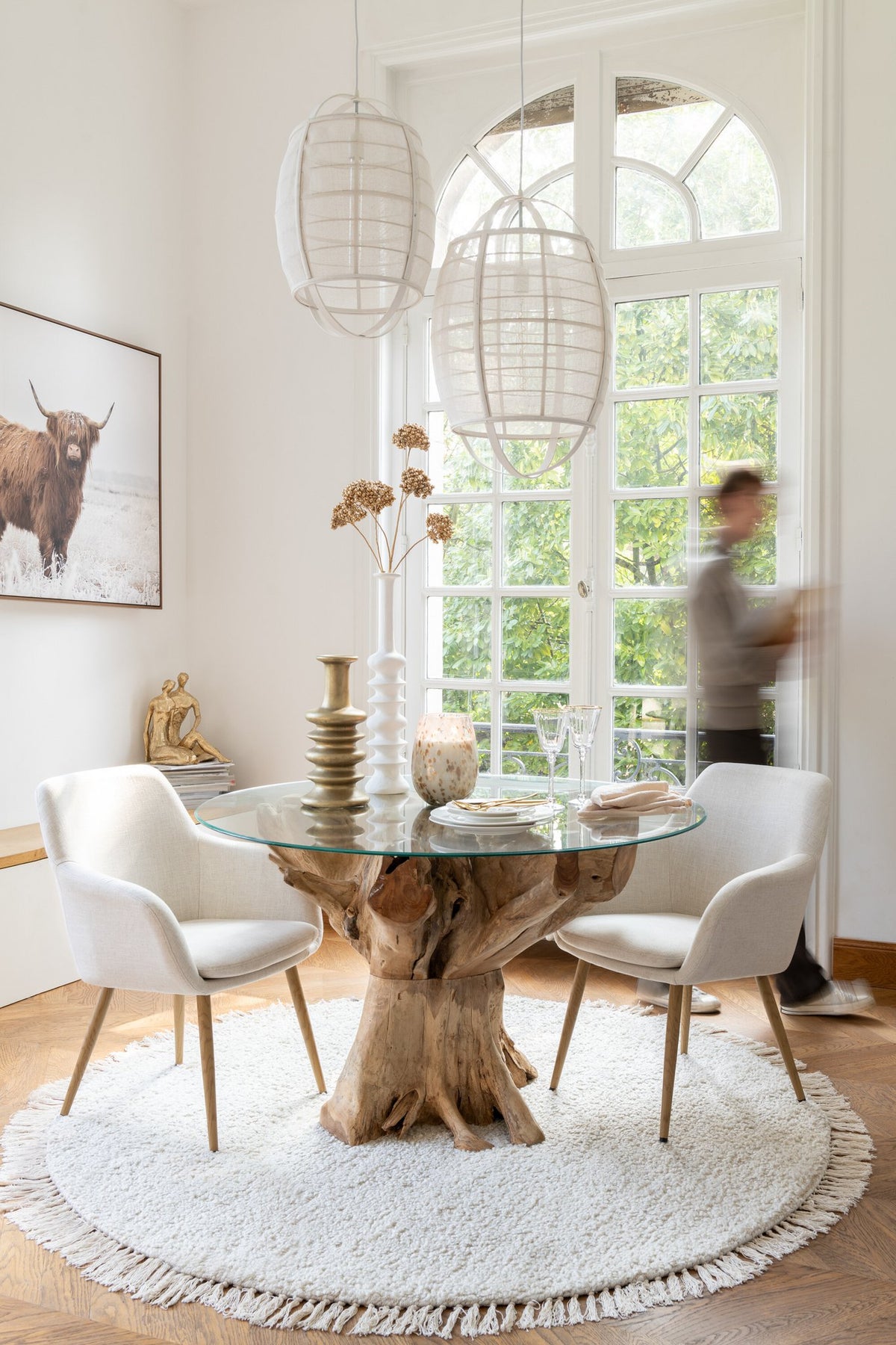 J-Line Wanddecoratie Jak Landschap Hout/Polyresin Wit/Bruin