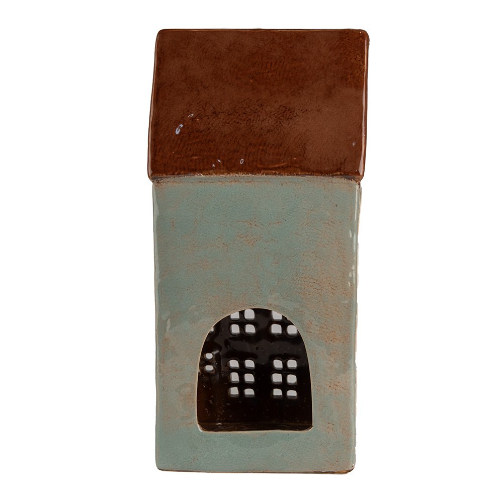 Waxinelichthouder Huis 15x11x30 cm Grijs Bruin Keramiek Theelichthouder