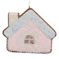 Kersthanger Gingerbread house 9x1x8 cm Roze Blauw Kunststof