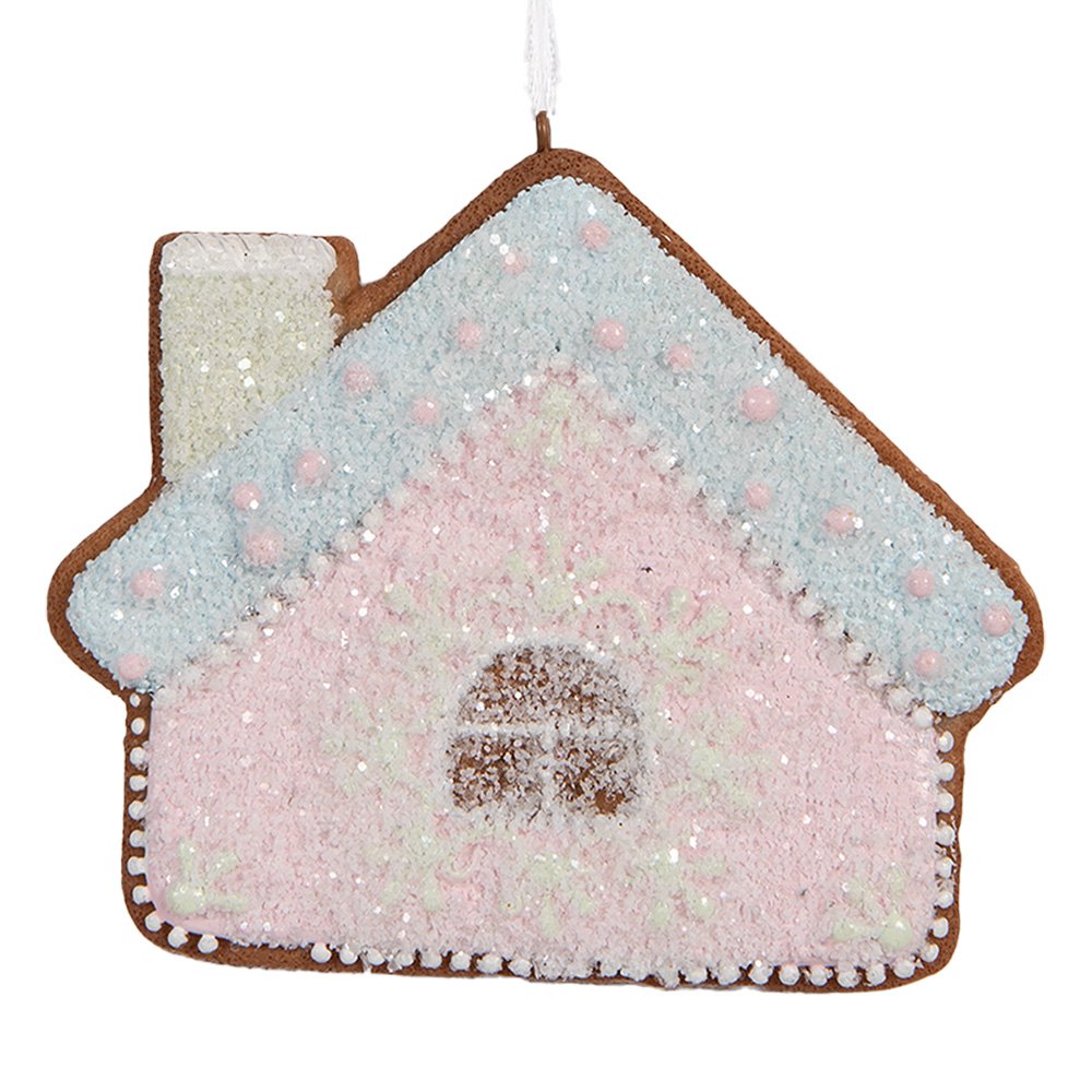 Kersthanger Gingerbread house 9x1x8 cm Roze Blauw Kunststof