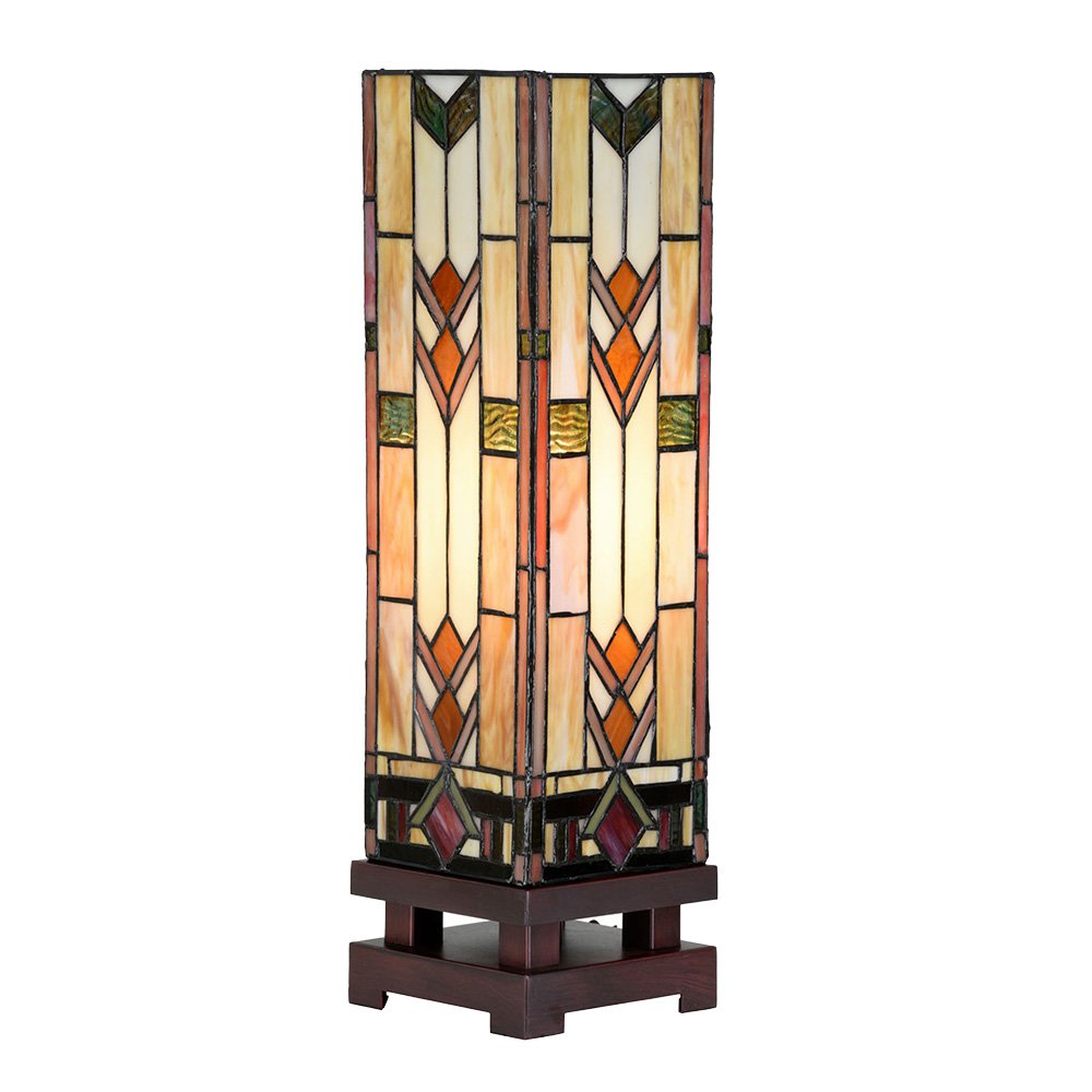 Tiffany Tafellamp 15x15x54 cm Beige Glas Tiffany Bureaulamp