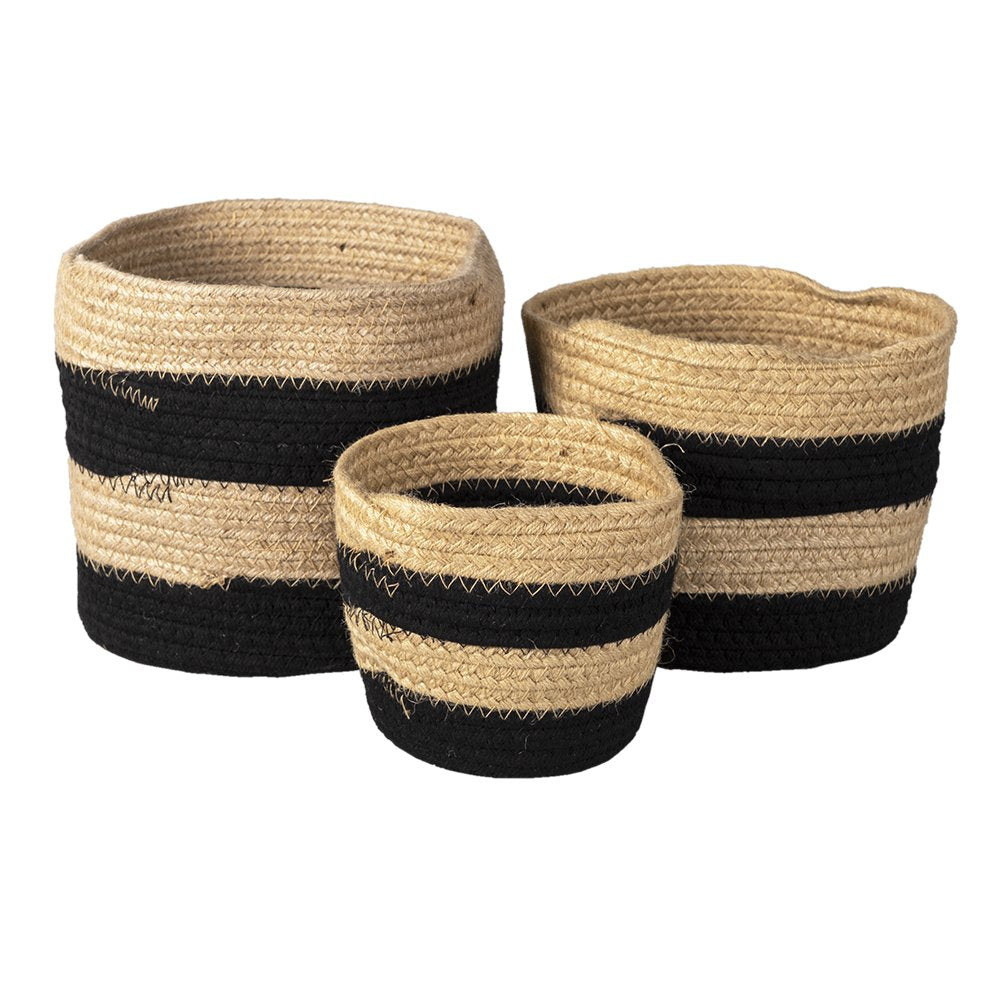 Opbergmand Set van 3 Ø 22 Ø 19 Ø 16 cm Zwart Touw Mand