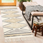 Handgeweven katoenen vloerkleed – natuurlijke vezels – 60x152 cm (2x5 ft) – witte driehoek