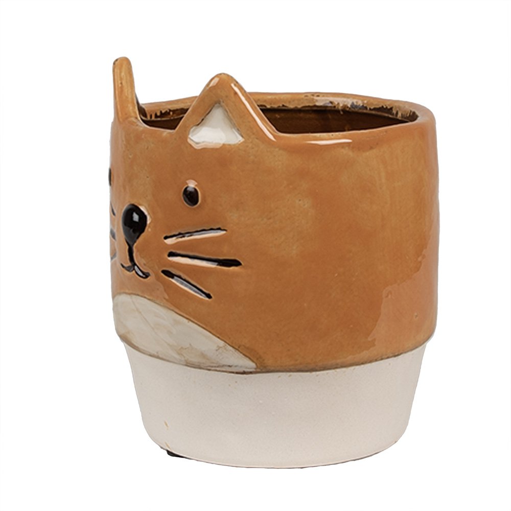 Bloempot Ø 11x13 cm Oranje Keramiek Kat