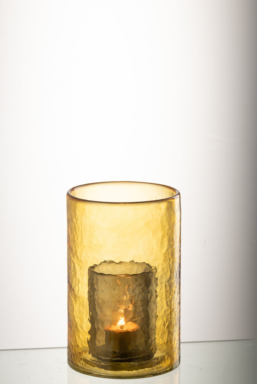 J-Line Theelichthouder Dubbel Glas Geel Small