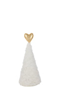 J-Line decoratie Kerstboom Hart - polyresin - wit/goud - M