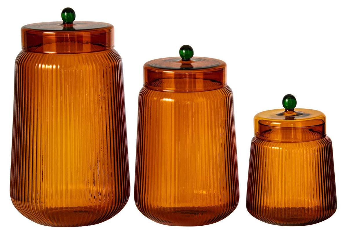 J-Line Voorraadpotten - glas - oranje/warmgeel - set van 3