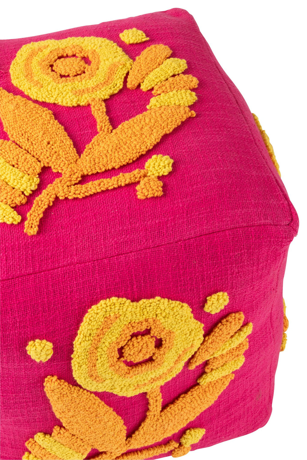 J-Line Poef Vierkant Bloem Katoen Roze/Oranje/Geel