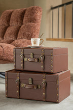 J-Line Dozen met leerlook - MDF - bruin - set van 3