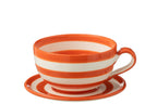 J-Line kopje + schoteltje Granada Stripes - keamiek - wit/oranje