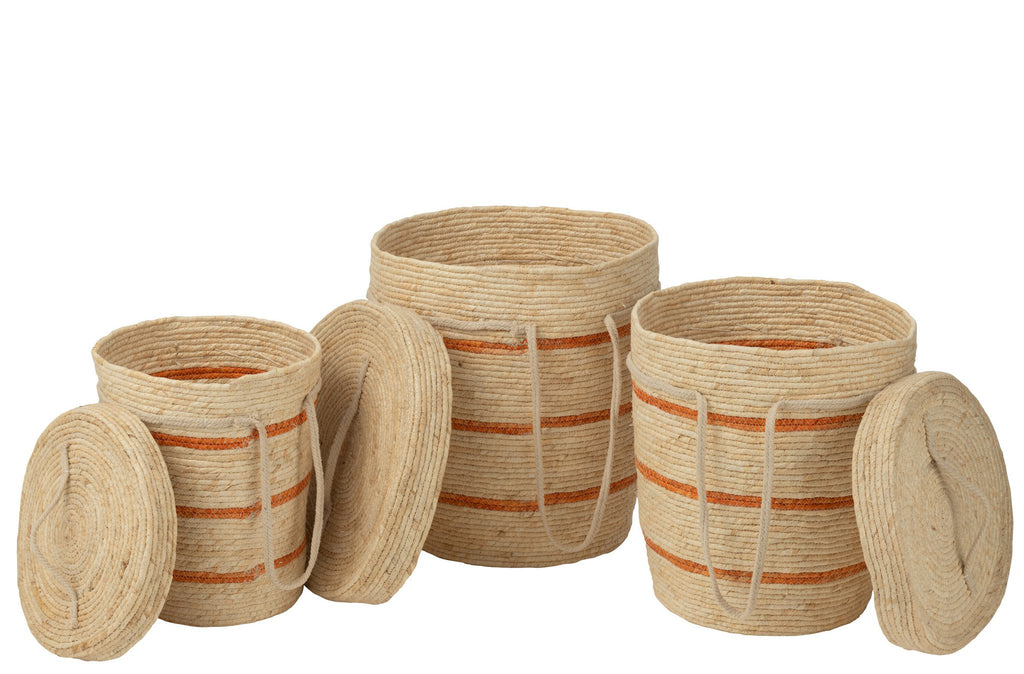 J-Line Set Van 3 Mand Strepen+Deksel Maïs Naturel/Oranje