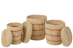 J-Line Set Van 3 Mand Strepen+Deksel Maïs Naturel/Oranje