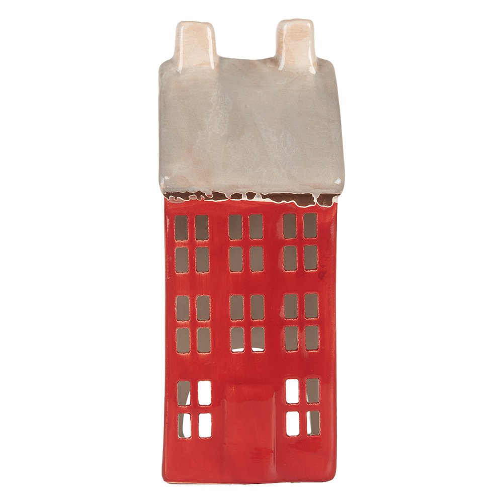 Waxinelichthouder Huis 7x7x18 cm Rood Keramiek