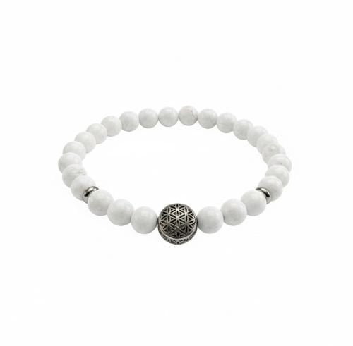 Dames armband witte Jade met Flower of Life kraal