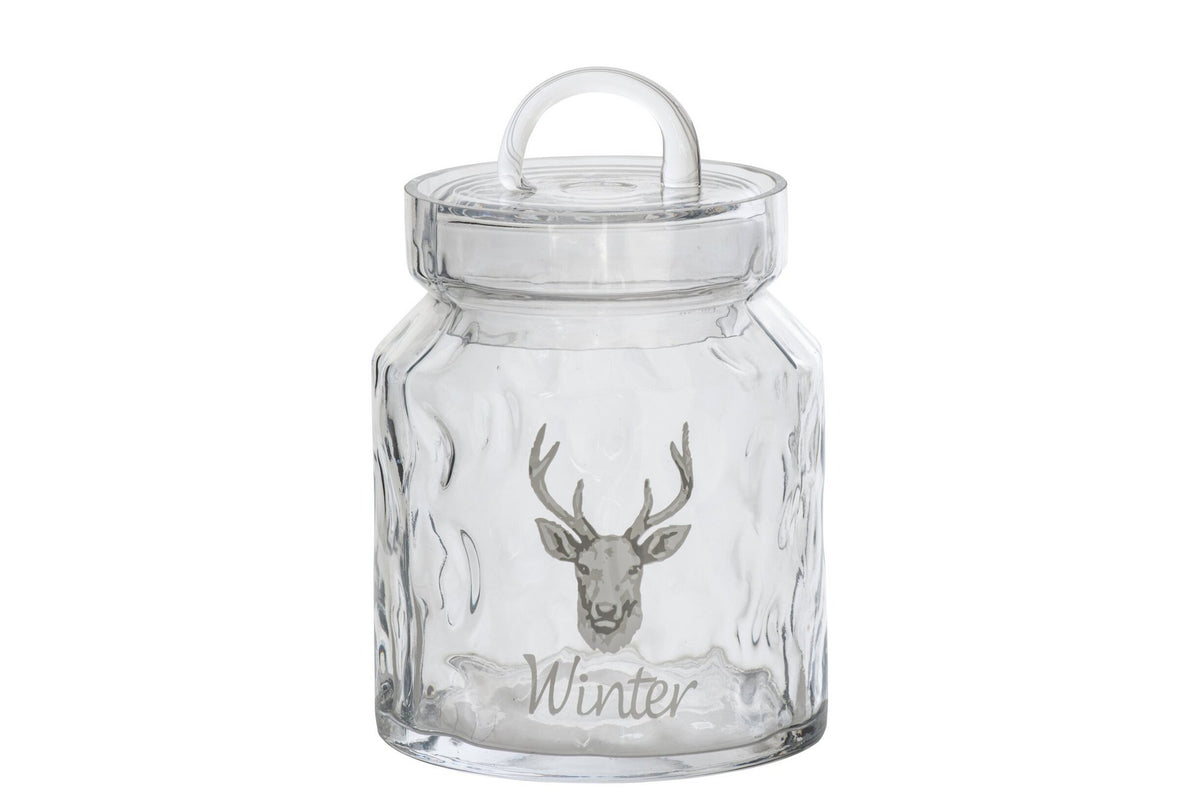 J-Line Voorraadpot met hert - glas - wit/naturel