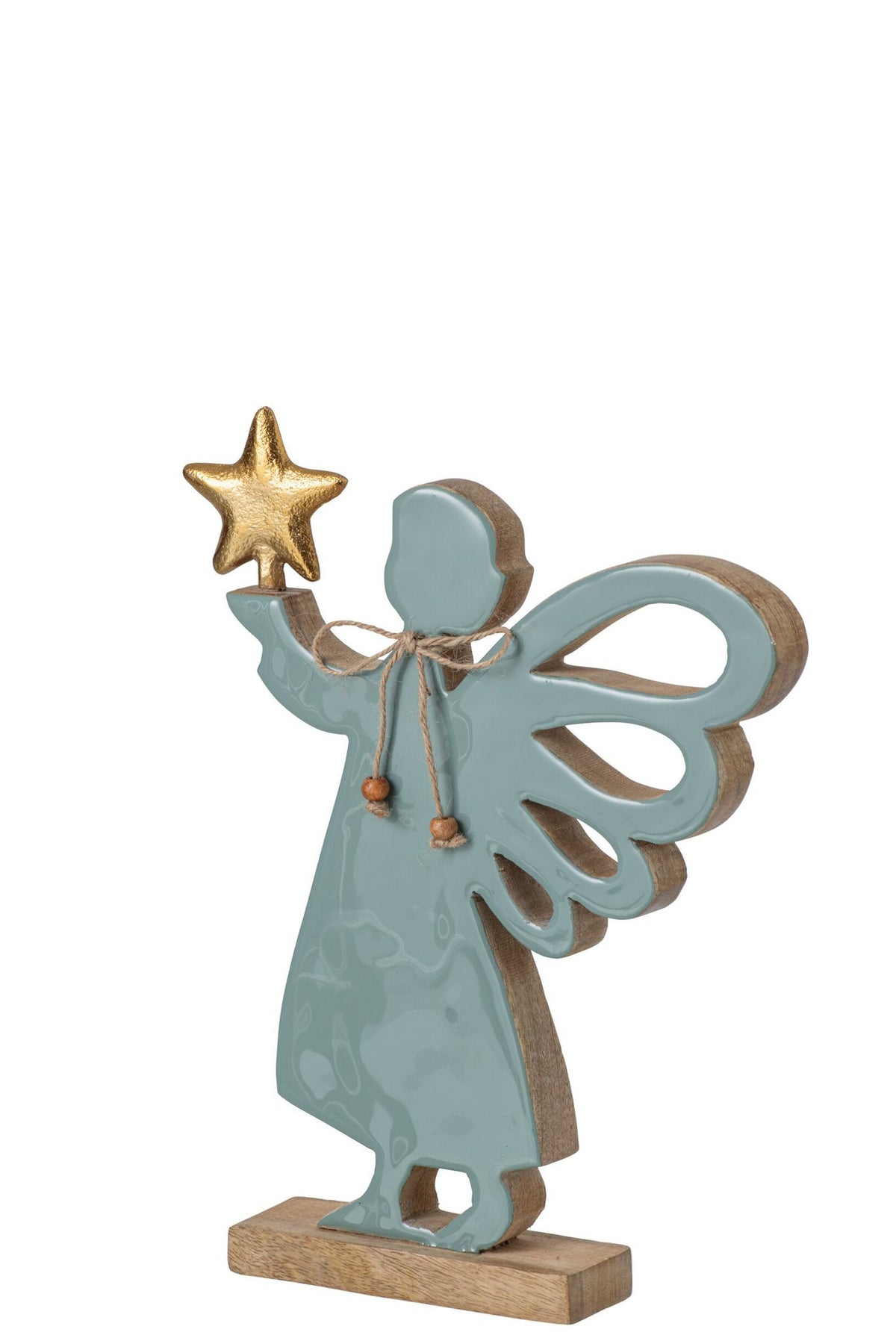 J-Line Engel met ster - mangohout - naturel/turquoise - small