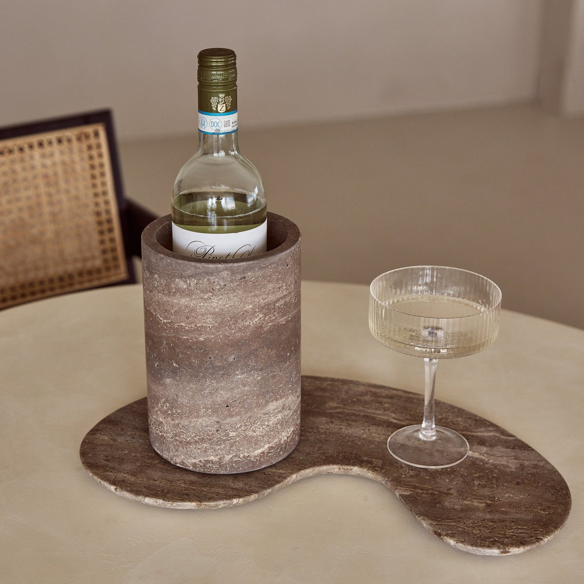 Titanium travertine vaas/wijnkoeler Ø12x18cm
