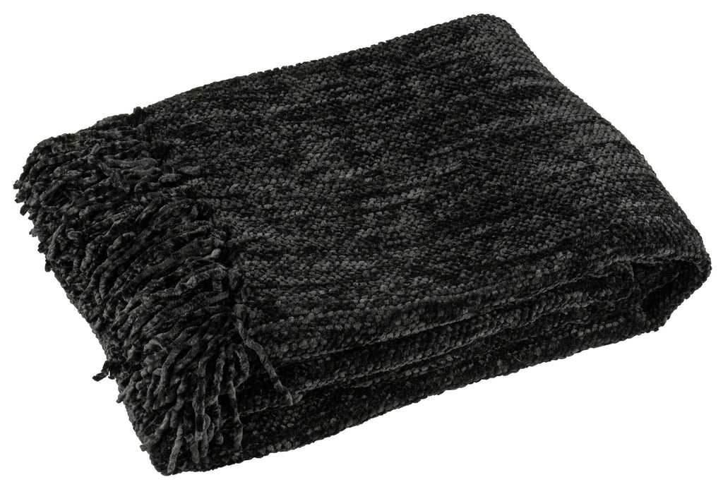 J-Line deken Chenille - polyester - zwart