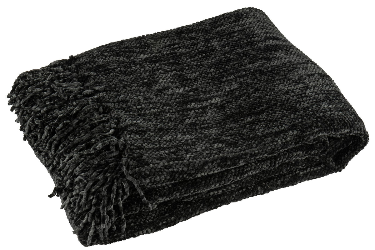 J-Line deken Chenille - polyester - zwart