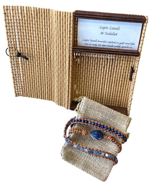 Dames wikkelarmband met Lapis Lazuli en Sodaliet