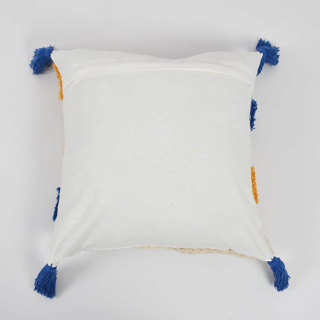 Decoratieve kussenhoezen – getuft geometrisch blauw/geel – 16x16 inch, set van 2