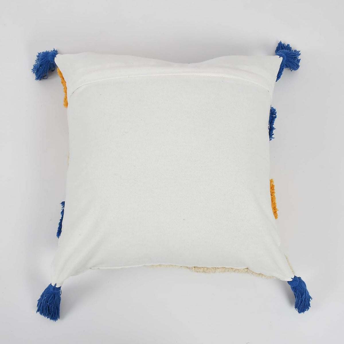 Decoratieve kussenhoezen – getuft geometrisch blauw/geel – 16x16 inch, set van 2