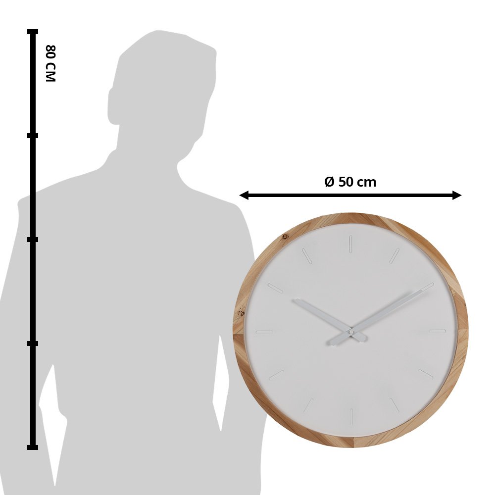Wandklok Ø 50 cm Wit Bruin Hout Muurklok