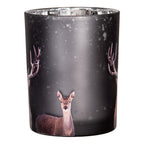 Theelichthouder Set van 2 Ø 7x8 / 10x13 cm Grijs Glas Hert