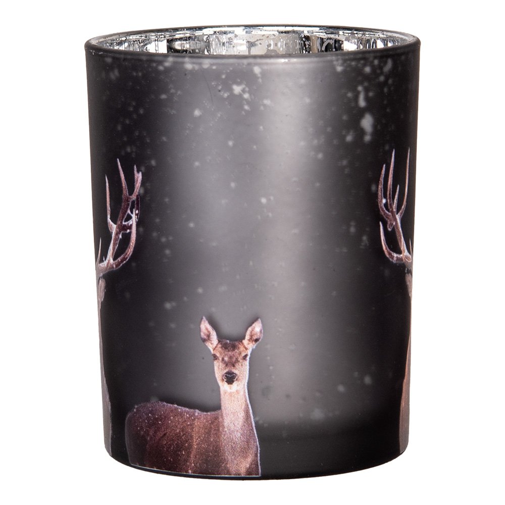 Theelichthouder Set van 2 Ø 7x8 / 10x13 cm Grijs Glas Hert