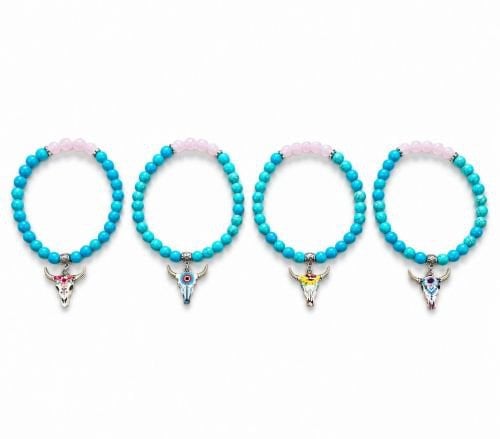 Boho dames armband Howliet en Rozenkwarts met buffel bedel