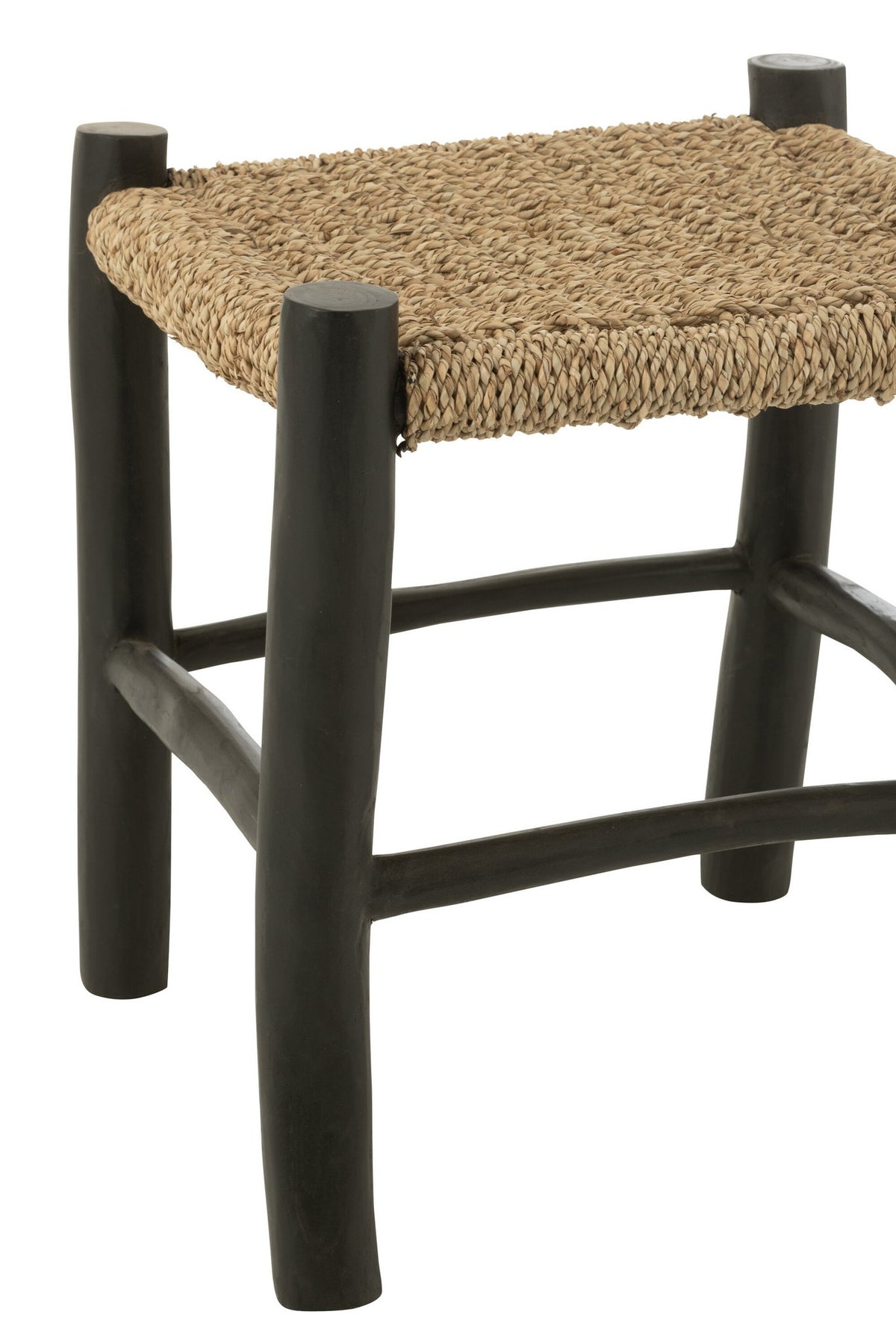 J-Line Poef Vierkant Teak Hout/Zeegras Zwart/Naturel