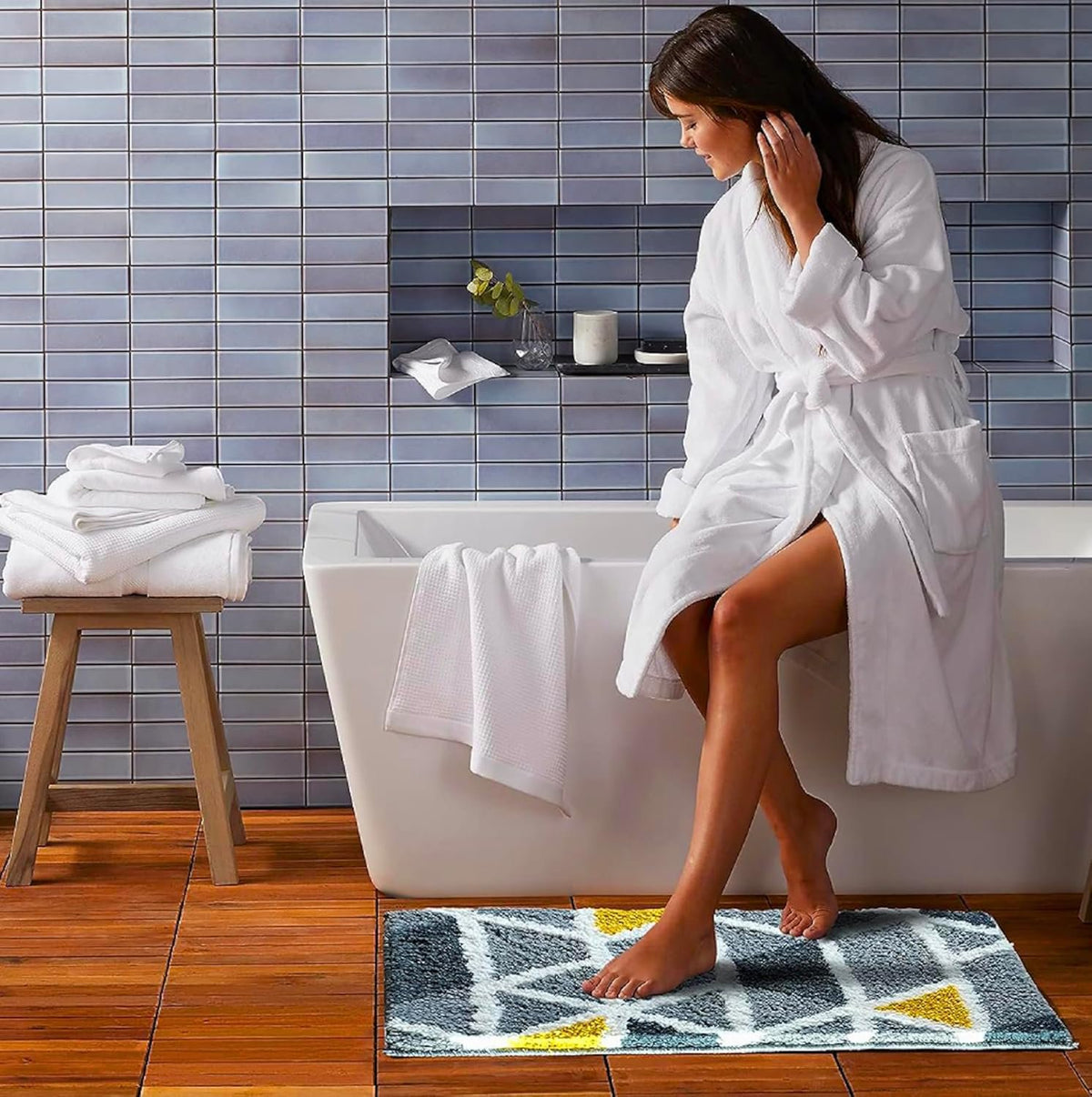 Mozaïek superzachte microvezel 2000 GSM-badmat 50x80 cm, verpakking van 1 | Superabsorberende antislipdeurvloermat grijs