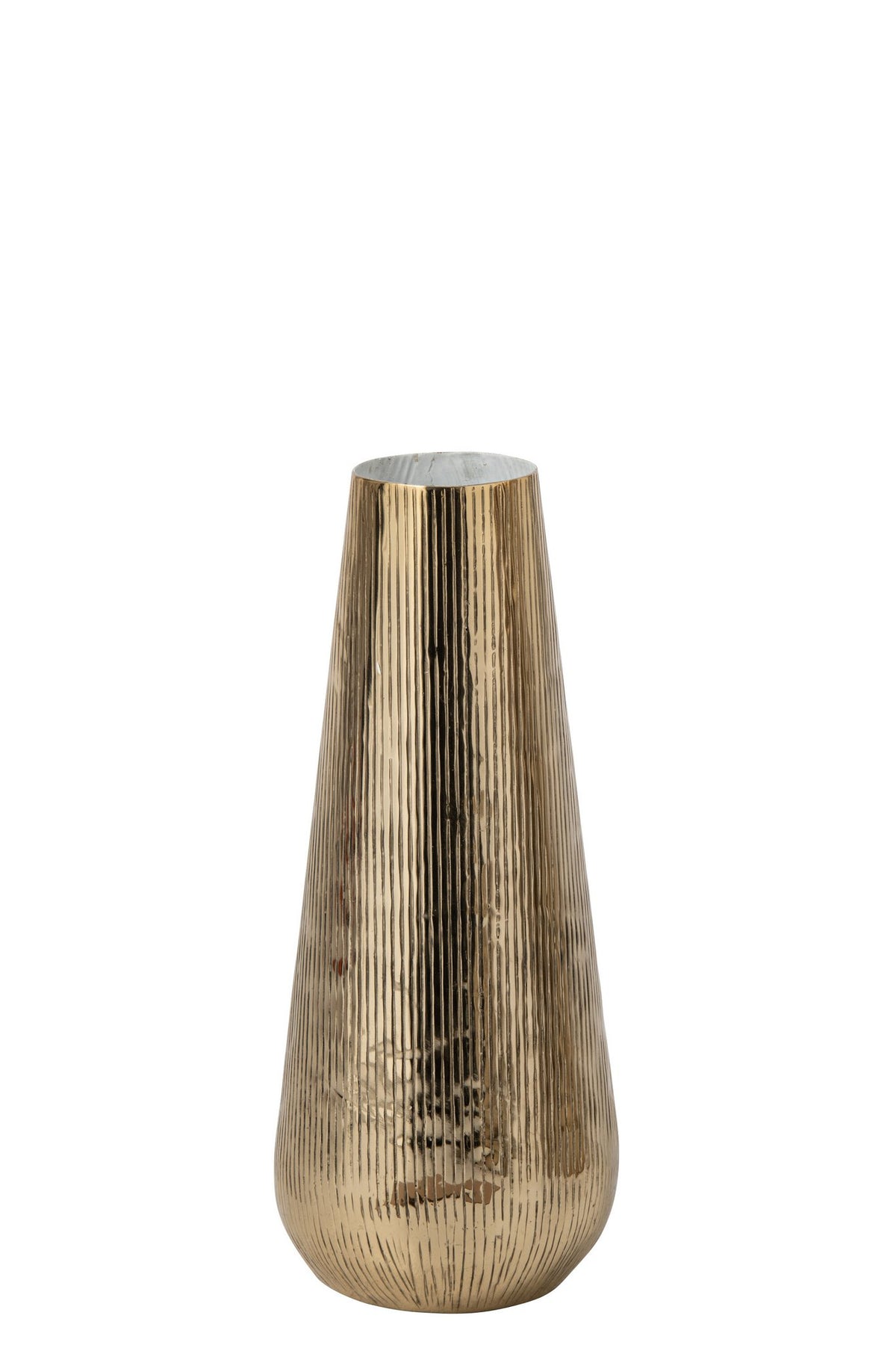 J-Line Gestreepte vaas - aluminium - goud/wit - small