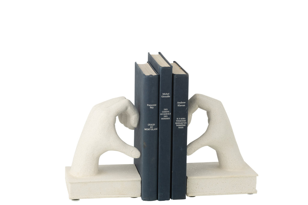 J-Line boekensteun Handen Love - polyresin - wit - set van 2