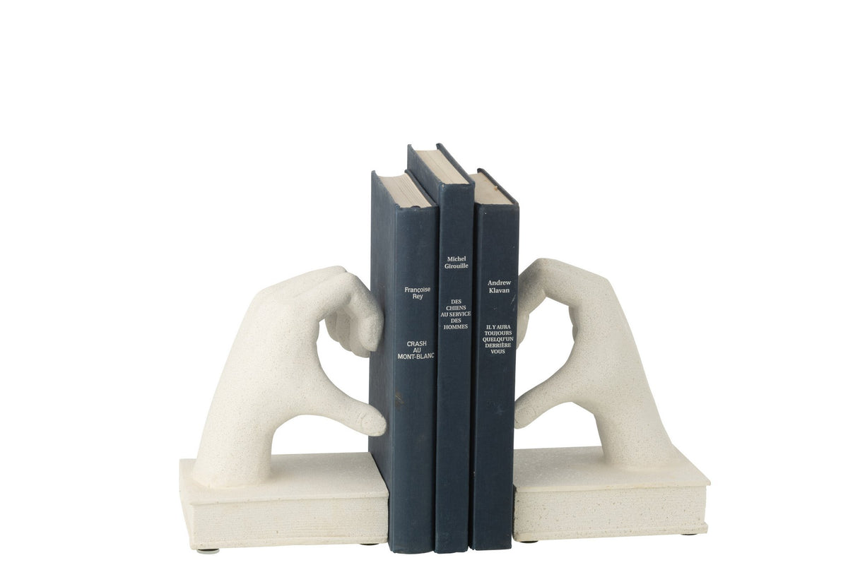 J-Line boekensteun Handen Love - polyresin - wit - set van 2