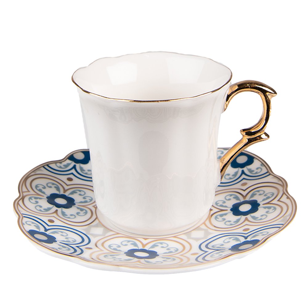 Kop en Schotel 95 ml Wit Blauw Porselein Servies