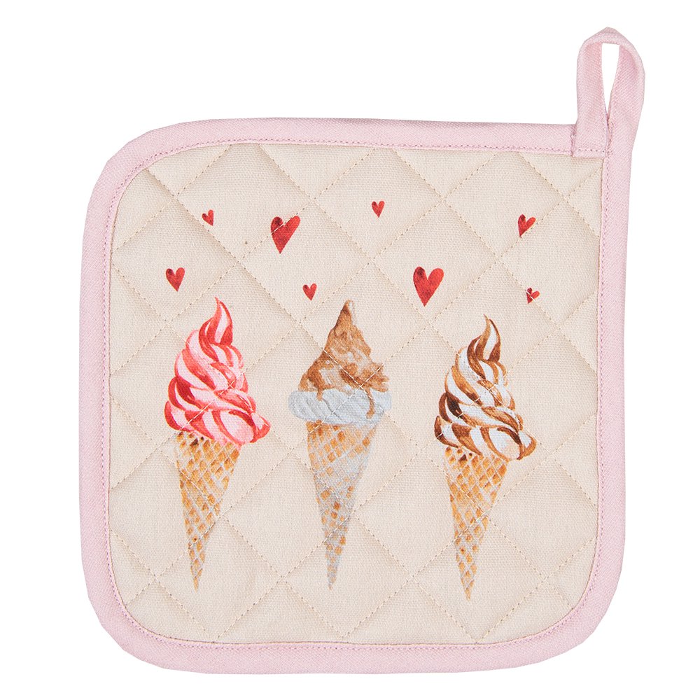 Pannenlap Kind 16x16 cm Beige Roze Katoen IJsjes Moeder Dochter