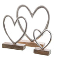 Hart op voet hout/alu 11cm zilver