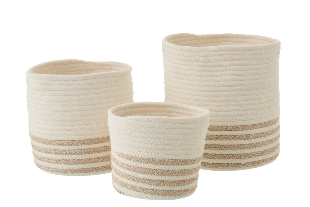 J-Line mand Gestreept - polyester - wit/beige - set van 3