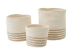 J-Line mand Gestreept - polyester - wit/beige - set van 3