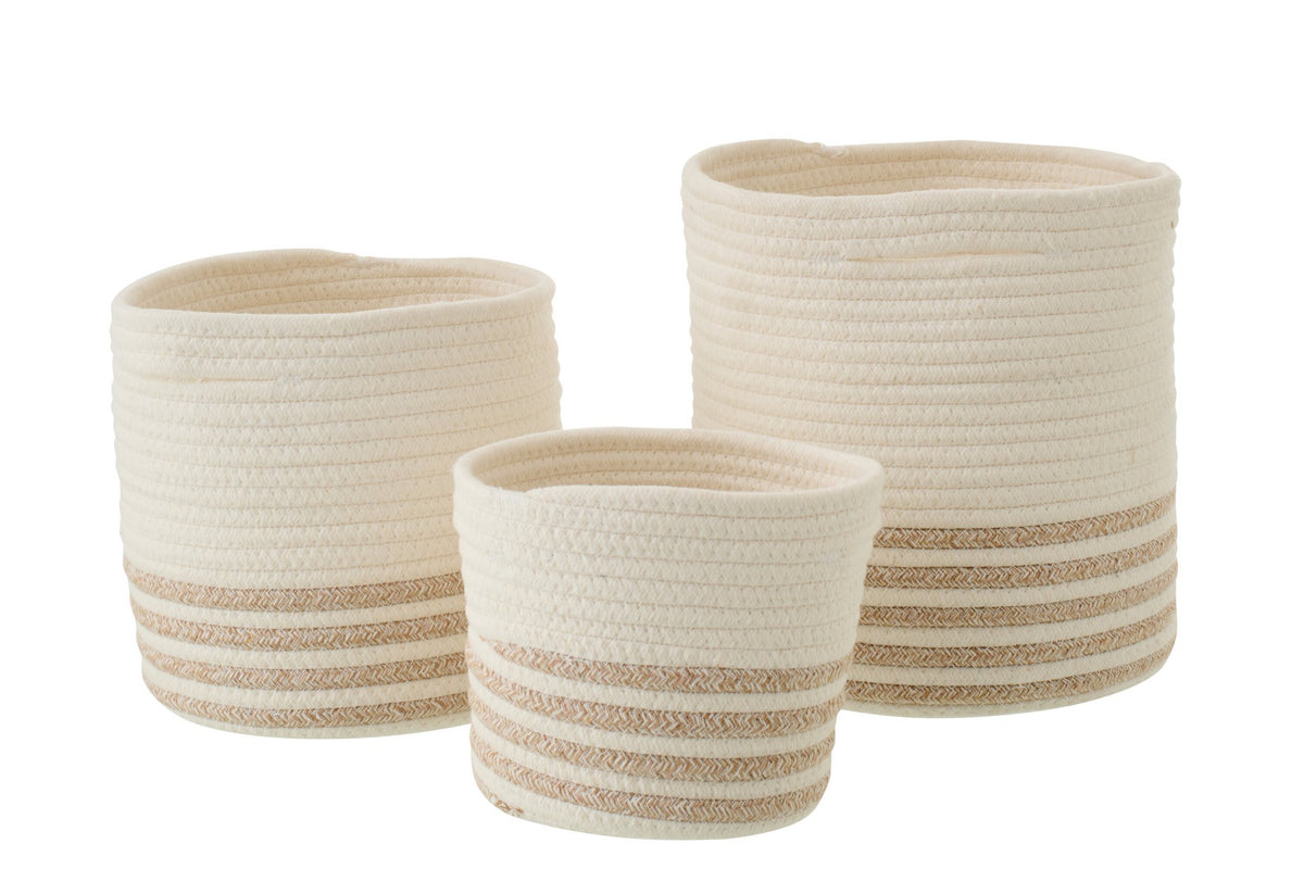 J-Line mand Gestreept - polyester - wit/beige - set van 3