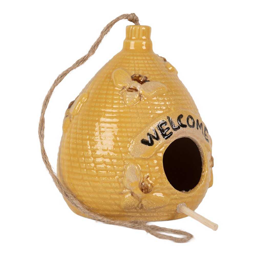 Decoratie Vogelhuis Ø 11x14 cm Geel Keramiek