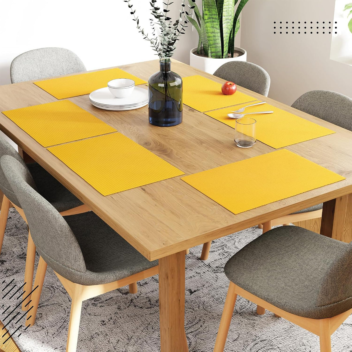 Eettafelmatten – Geribbeld Katoen – Set van 6 (48x32 cm)
