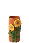 J-Line vaas Zonnebloem - keramiek - geel/bruin - S