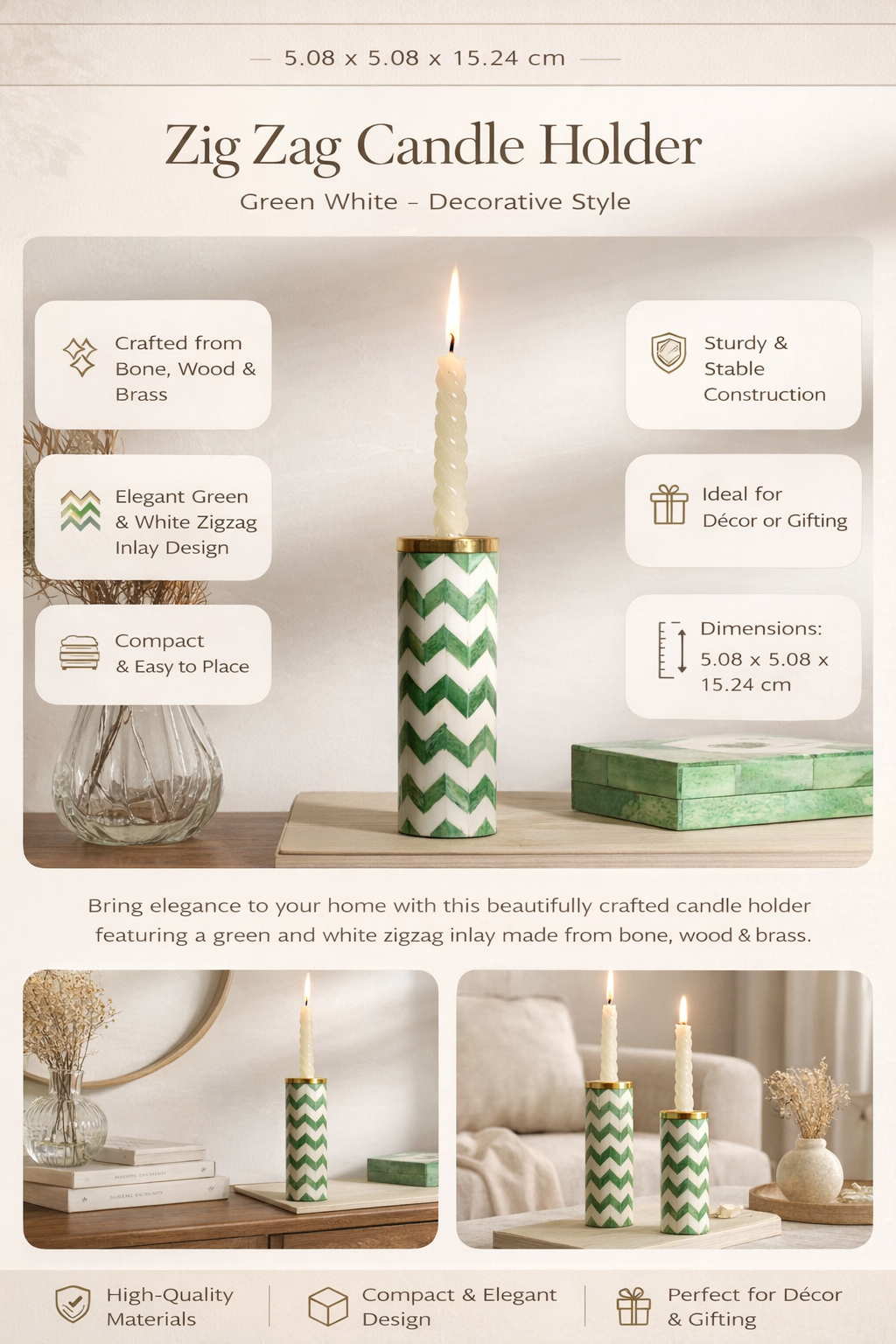 Zig Zag Kaarshouder - Groen Wit - Decoratieve stijl
