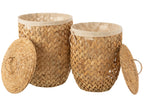 J-Line mand + Deksel Waterhyacinth - jute - naturel - 2 stuks