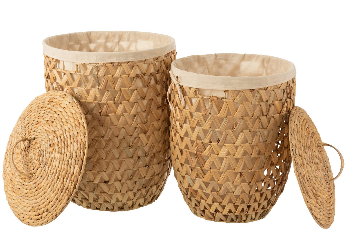 J-Line mand + Deksel Waterhyacinth - jute - naturel - 2 stuks
