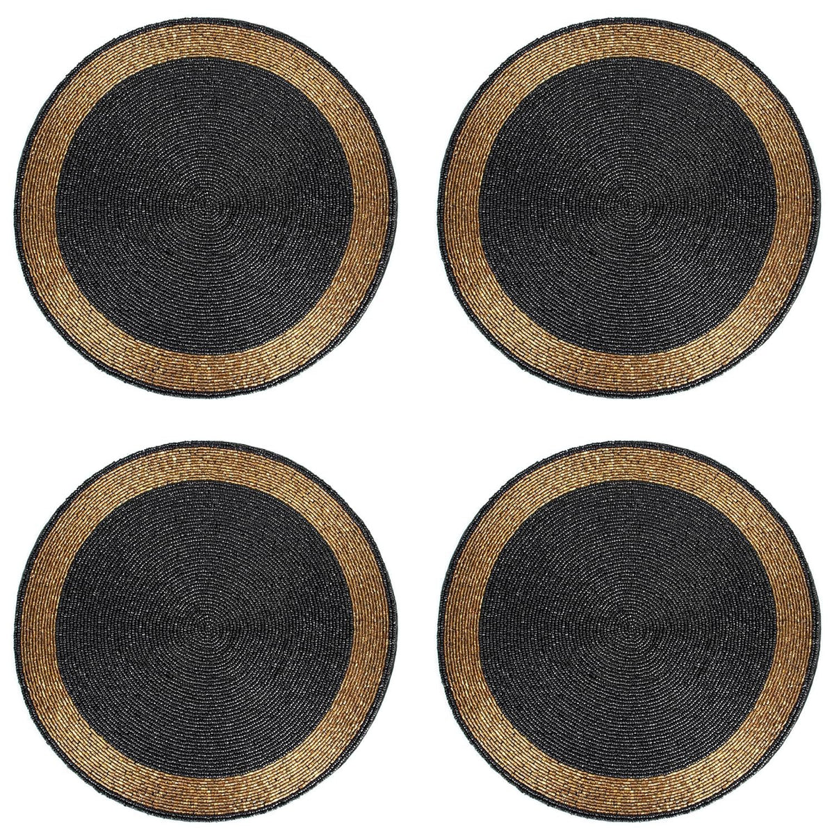 Placemats met glazen kralen – Zwart en goud, 30 cm rond, set van 4